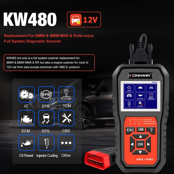 KONNWEI KW480 All System OBDⅡ szkenner diagnosztikai eszköz (csak az angol nyelvet támogatja)