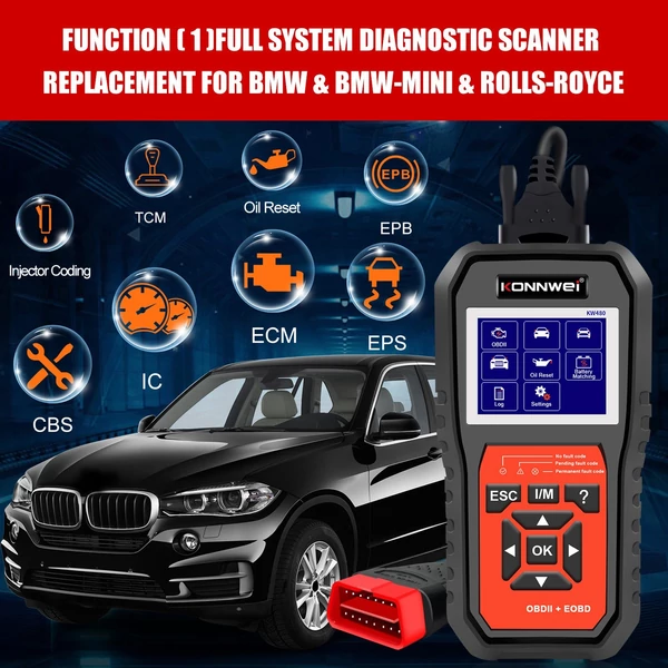 KONNWEI KW480 All System OBDⅡ szkenner diagnosztikai eszköz (csak az angol nyelvet támogatja)