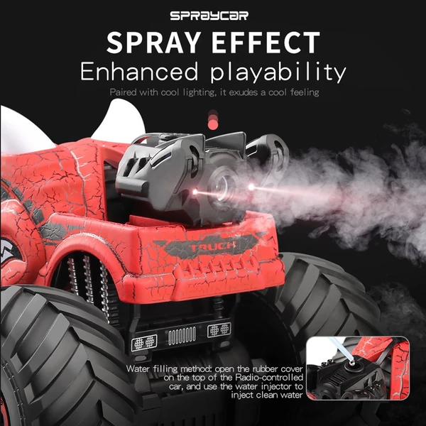 1:16 2,4 GHz-es 4WD Spray távirányító terepjáró kaszkadőr autó világítással, újratölthető - Piros