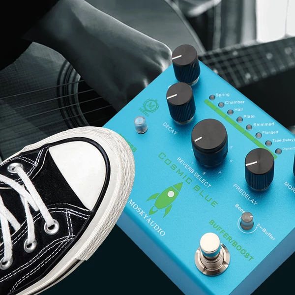 MOSKYAudio Guitar Effect Pedal Digitális visszhang puffer/Booster visszhangzású gitárpedállal - COSMIC KÉK