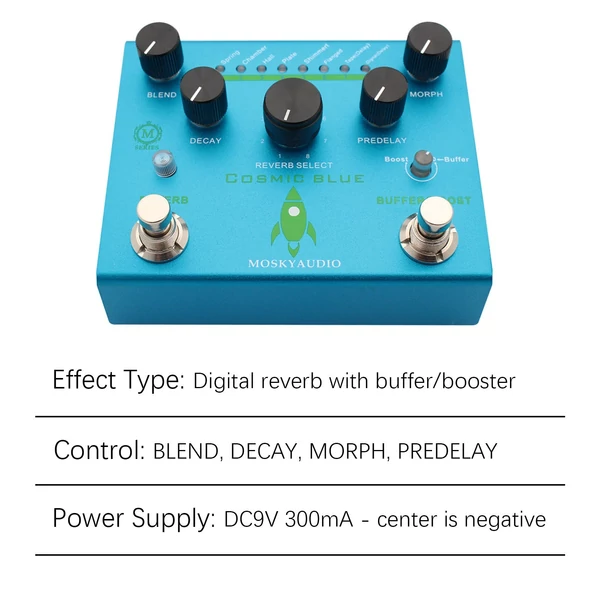 MOSKYAudio Guitar Effect Pedal Digitális visszhang puffer/Booster visszhangzású gitárpedállal - COSMIC KÉK