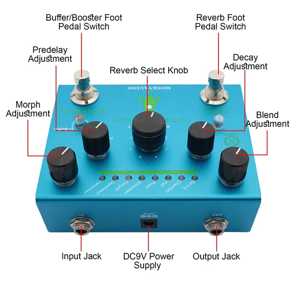 MOSKYAudio Guitar Effect Pedal Digitális visszhang puffer/Booster visszhangzású gitárpedállal - COSMIC KÉK