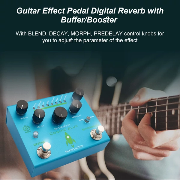 MOSKYAudio Guitar Effect Pedal Digitális visszhang puffer/Booster visszhangzású gitárpedállal - COSMIC KÉK