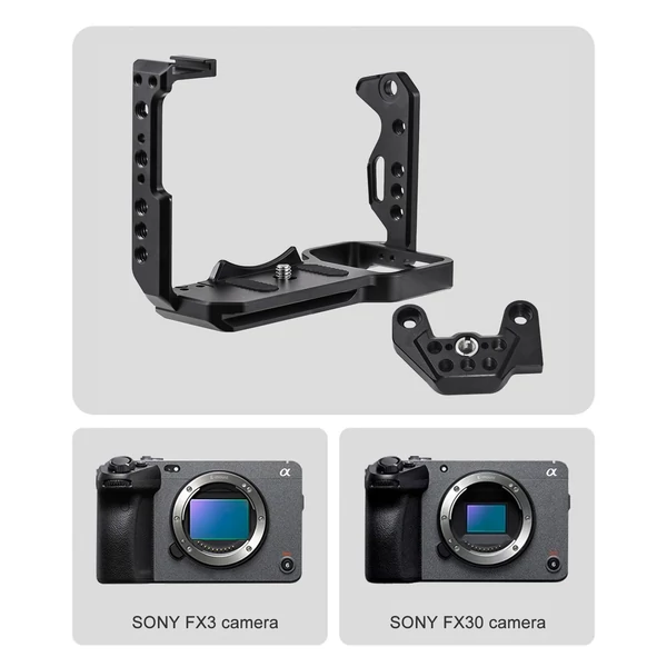 Kézi kamerarekesz hidegcipős rögzítéssel, számos 1/4 hüvelykes és 3/8 hüvelykes menetes lyukkal kompatibilis a SONY FX3/FX30 kamerával