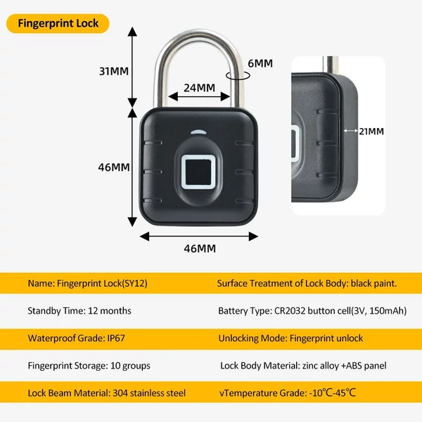 Smart Lock Intelligens lakat csomagtartó ajtókhoz CR2032 gombcellás tápegységgel (ujjlenyomat-zár)
