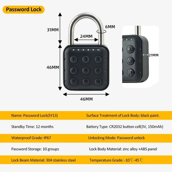 Smart Lock Intelligens lakat csomagtartó ajtókhoz CR2032 gombcellás tápegységgel (jelszó-zár)