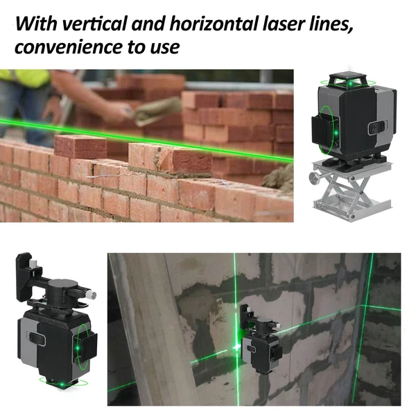 Zöld 4D Green Cross Line Professional építkezéshez Két 360°-os függőleges és két 360°-os vízszintes lézerszintező távirányítóval - 16 vonal