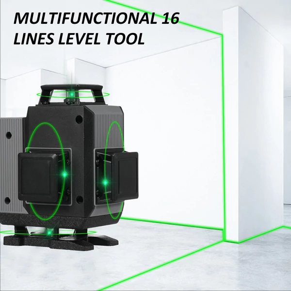 Zöld 4D Green Cross Line Professional építkezéshez Két 360°-os függőleges és két 360°-os vízszintes lézerszintező távirányítóval - 16 vonal