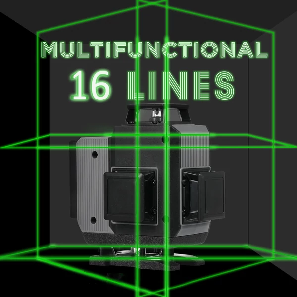 Zöld 4D Green Cross Line Professional építkezéshez Két 360°-os függőleges és két 360°-os vízszintes lézerszintező távirányítóval - 16 vonal