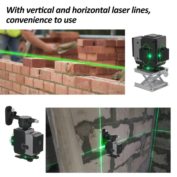 Zöld 4D Green Cross Line Professional építkezéshez Két 360°-os függőleges és két 360°-os vízszintes lézerszintező távirányítóval - 12 vonal
