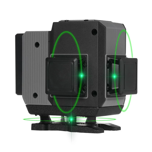 Zöld 4D Green Cross Line Professional építkezéshez Két 360°-os függőleges és két 360°-os vízszintes lézerszintező távirányítóval - 12 vonal