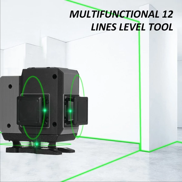 Zöld 4D Green Cross Line Professional építkezéshez Két 360°-os függőleges és két 360°-os vízszintes lézerszintező távirányítóval - 12 vonal