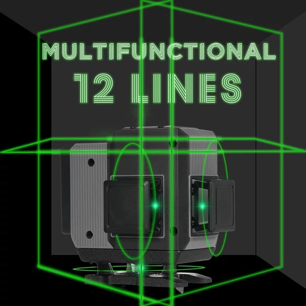 Zöld 4D Green Cross Line Professional építkezéshez Két 360°-os függőleges és két 360°-os vízszintes lézerszintező távirányítóval - 12 vonal