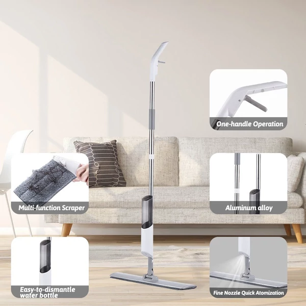 Spray Mop padlótisztításhoz 360 fokos centrifugálás nedves száraz porfelmosó 270 ml-es újratölthető vizes palackkal 2 mosható párna 1 súroló permetező mikroszálas keményfához, csempéhez, padlóhoz - Stílus 1
