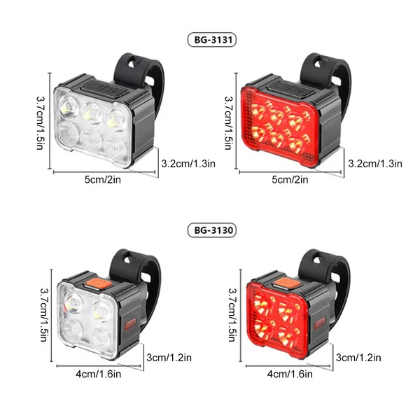 Újratölthető első és hátsó vízálló kerékpáros lámpakészlet éjszakai utazáshoz - 4 LEDes