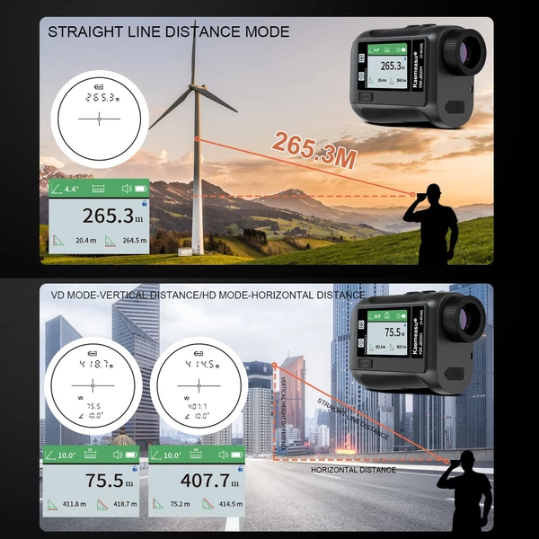 Golf távolságmérő LCD érintőképernyővel, 6,5-szeres nagyítású USB, újratölthető hangszóróval, lejtős funkcióval, zászlórúd-reteszeléssel - Fekete, 1200 m