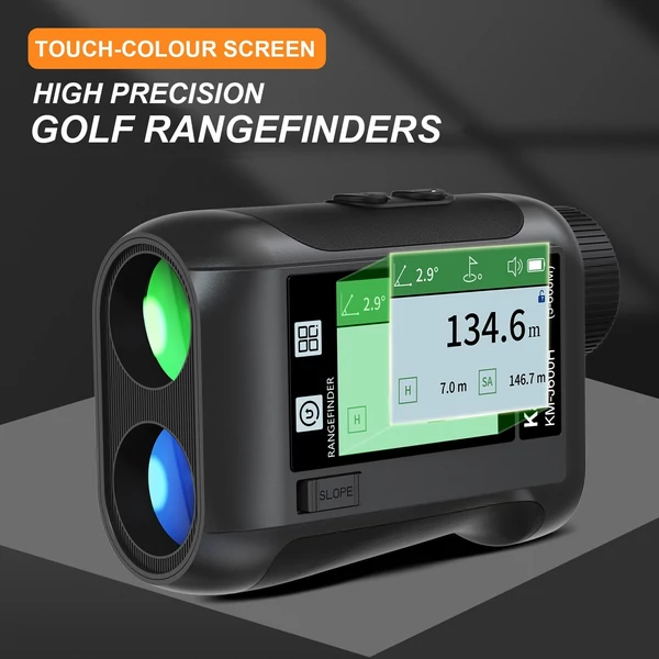 Golf távolságmérő LCD érintőképernyővel, 6,5-szeres nagyítású USB, újratölthető hangszóróval, lejtős funkcióval, zászlórúd-reteszeléssel - Fekete, 1200 m