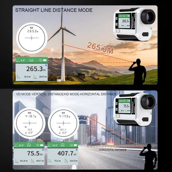 Golf távolságmérő LCD érintőképernyővel, 6,5-szeres nagyítású USB, újratölthető hangszóróval, lejtős funkcióval, zászlórúd-reteszeléssel - Fehér, 1200 m