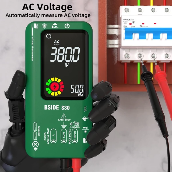 BSIDE 4 az 1-ben digitális multiméter infravörös hőmérő elektromos teszttoll áramkör elemző érzékelő 3,5 hüvelykes LCD színes kijelző - Zöld