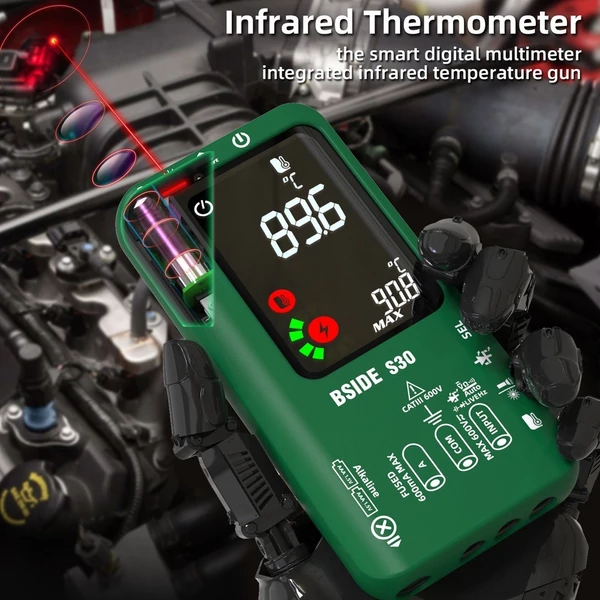 BSIDE 4 az 1-ben digitális multiméter infravörös hőmérő elektromos teszttoll áramkör elemző érzékelő 3,5 hüvelykes LCD színes kijelző - Zöld