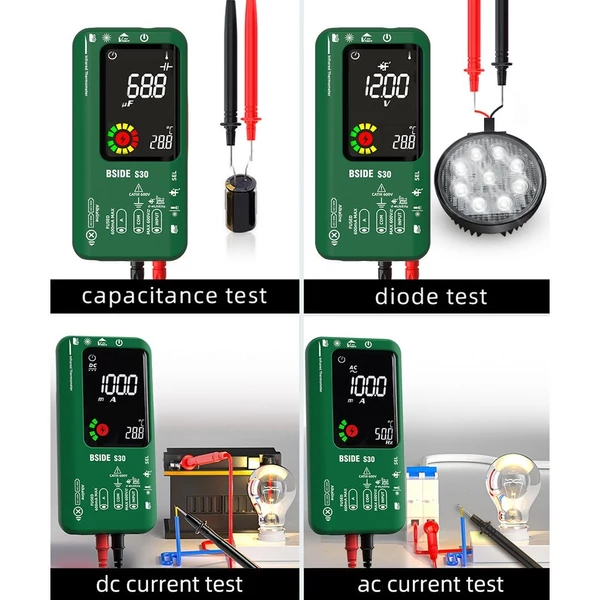 BSIDE 4 az 1-ben digitális multiméter infravörös hőmérő elektromos teszttoll áramkör elemző érzékelő 3,5 hüvelykes LCD színes kijelző - Zöld