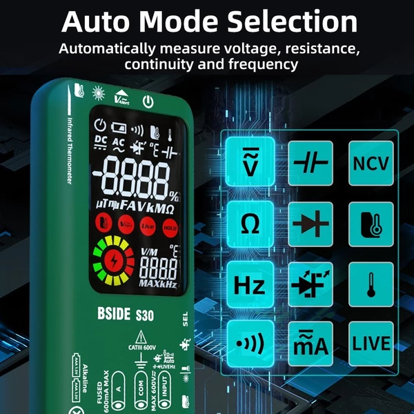 BSIDE 4 az 1-ben digitális multiméter infravörös hőmérő elektromos teszttoll áramkör elemző érzékelő 3,5 hüvelykes LCD színes kijelző - Zöld