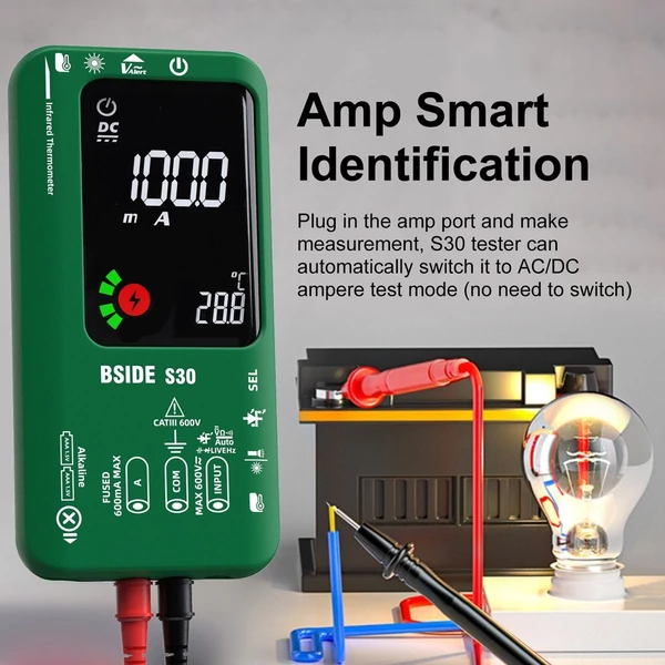 BSIDE 4 az 1-ben digitális multiméter infravörös hőmérő elektromos teszttoll áramkör elemző érzékelő 3,5 hüvelykes LCD színes kijelző - Piros