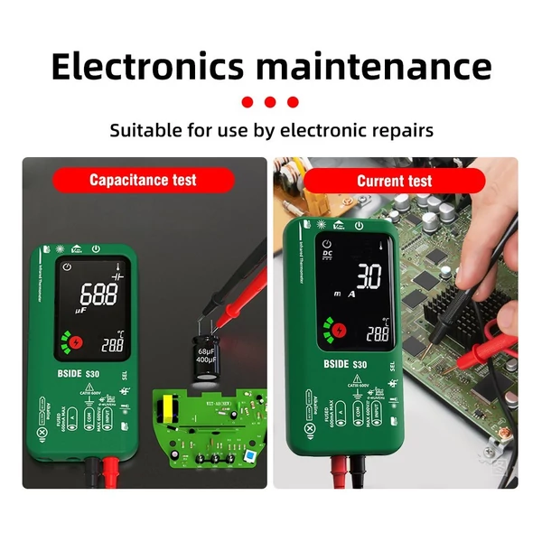 BSIDE 4 az 1-ben digitális multiméter infravörös hőmérő elektromos teszttoll áramkör elemző érzékelő 3,5 hüvelykes LCD színes kijelző - Piros