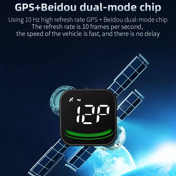 Univerzális autós GPS műszerfali kijelzővel: sebesség, iránytű, műholdak száma, kilométer