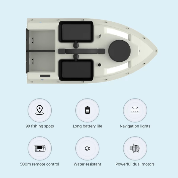 GPS RC horgász etetőcsónak színes fényű 4 csalitartóval 500M távirányító 12000mAh akkumulátor 1,75 kg terhelés