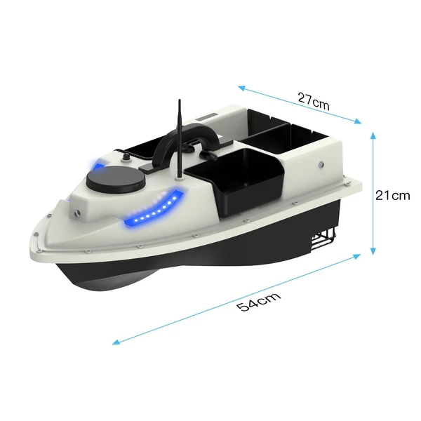 GPS RC horgász etetőcsónak színes fényű 4 csalitartóval 500M távirányító 12000mAh akkumulátor 1,75 kg terhelés