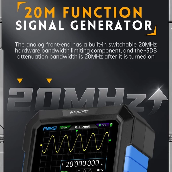 Kézi fluoreszkáló digitális kétcsatornás 2 az 1-ben oszcilloszkóp 20M jelgenerátor 2,8 hüvelykes IPS képernyő FFT egyszerű spektrum kijelző funkcióval - Kék