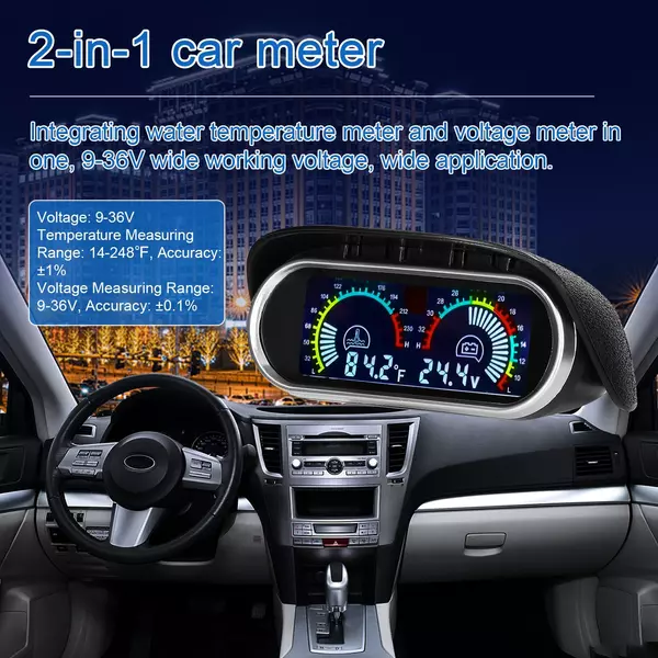 2 az 1-ben univerzális autós digitális vízhőmérsékletmérő feszültségmérő 9-36 V voltmérő 1/8NPT Fahrenheit/℉ érzékelővel autókhoz, teherautókhoz, terepjárókhoz, lakóautókhoz