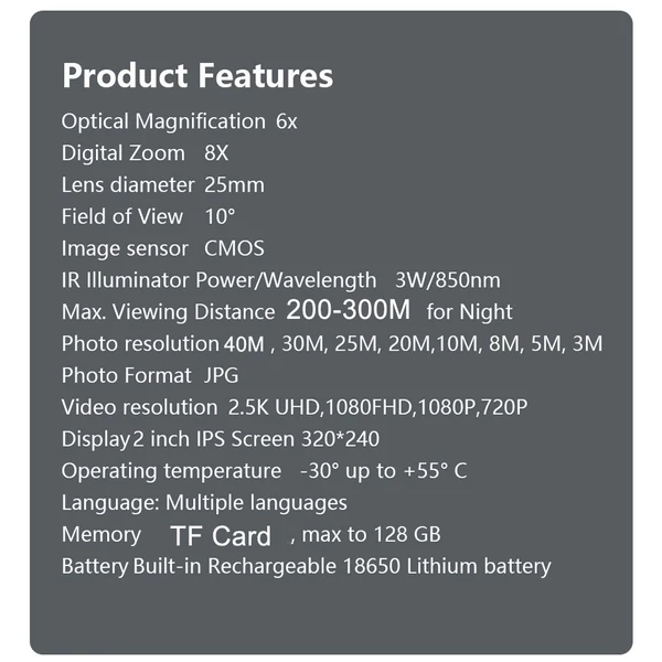 Digitális éjjellátó monokuláris 40MP 2,5K infravörös teleszkóp támogatás 6x optikai nagyítás 8x digitális zoom - Zöld