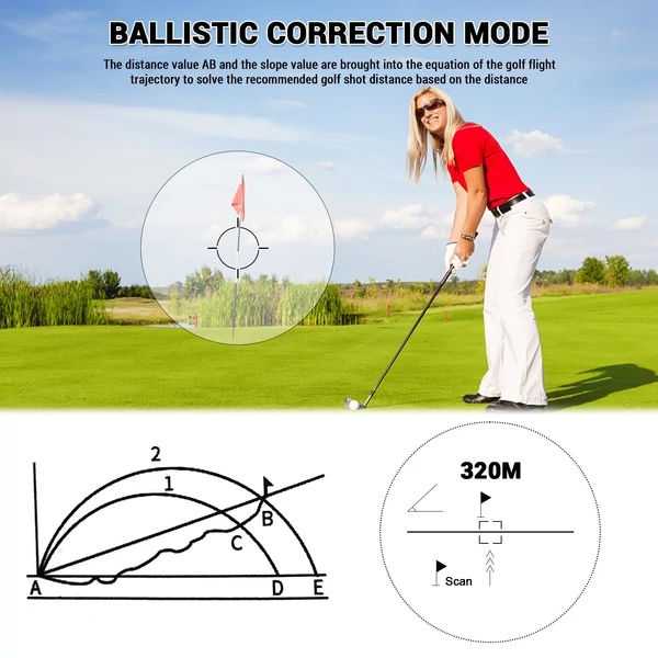 Golf távolságmérő 9 móddal, 7-szeres nagyítással, 800 méteres távolságmérővel, sebességmérővel, szögben rögzíthető zászlórúddal golfozáshoz, vadászathoz