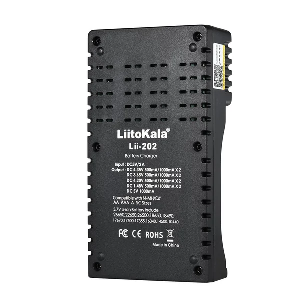 Liitokala Lii-202 intelligens akkumulátortöltő 1,2V/3,7V/3,2V/3,85V AA/AAA 18650/18490/18350/16340/14500/10440 NiMH újratölthető lítium akkumulátorokhoz