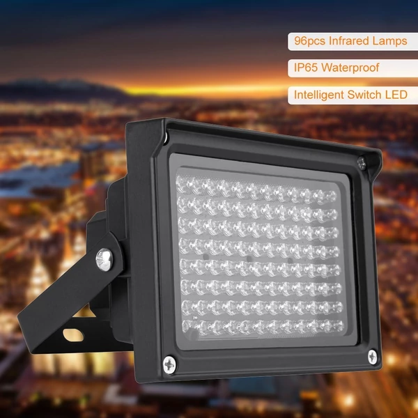 96 LED-es infravörös megvilágító lámpa éjjellátó kültéri vízálló CCTV biztonsági kamerához - Fekete