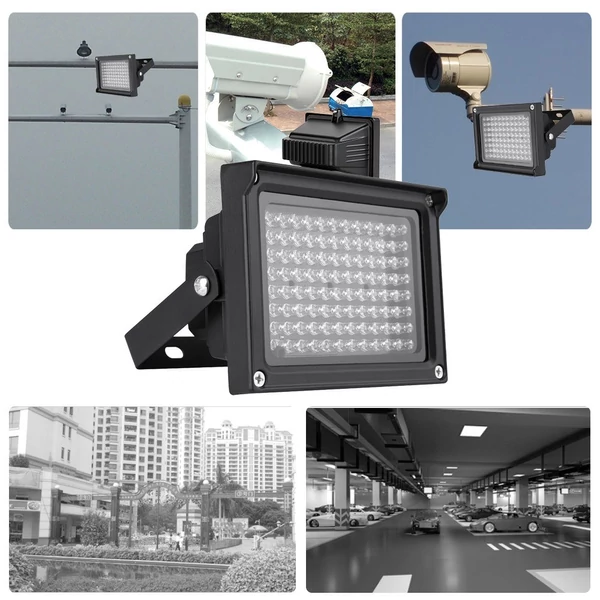 96 LED-es infravörös megvilágító lámpa éjjellátó kültéri vízálló CCTV biztonsági kamerához - Fekete
