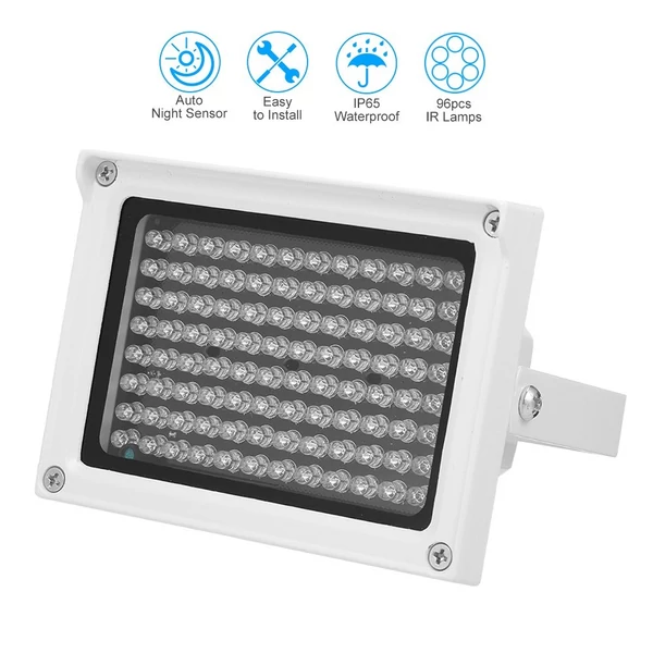 96 LED-es infravörös megvilágító lámpa éjjellátó kültéri vízálló CCTV biztonsági kamerához - Fehér