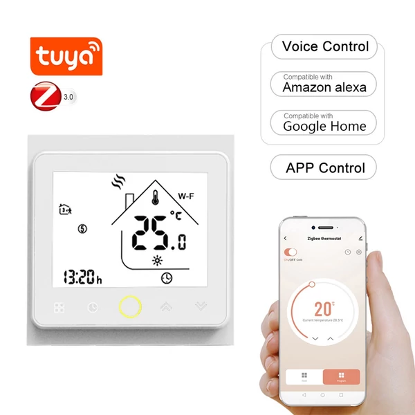 Tuya ZigBee3.0 intelligens termosztát 5A heti programozható hőmérséklet-szabályozó APP Hangvezérlés kompatibilis az Alexa/Google Home rendszerrel padlófűtéshez