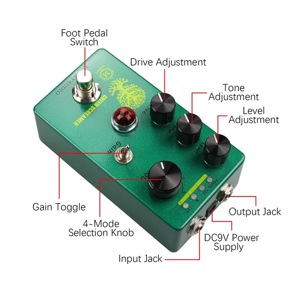 MOSKYAudio Booster/Overdrive gitár effekt pedál - GREEN SCREAMER