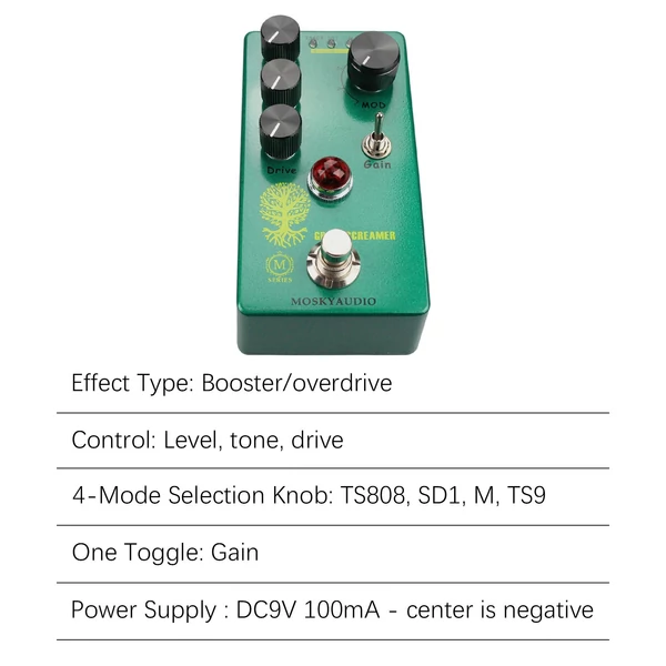 MOSKYAudio Booster/Overdrive gitár effekt pedál - GREEN SCREAMER