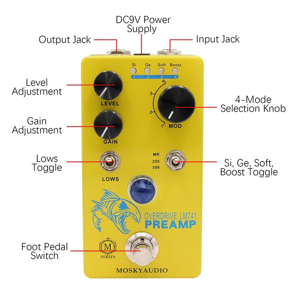 MOSKYAudio Distortion/Overdrive/Előerősítő gitáreffektus pedál - LM741 PREAMP