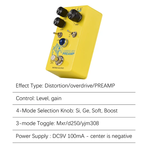 MOSKYAudio Distortion/Overdrive/Előerősítő gitáreffektus pedál - LM741 PREAMP