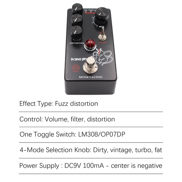 MOSKYAudio Fuzz Distortion Guitar Effekt pedál - KING RAT