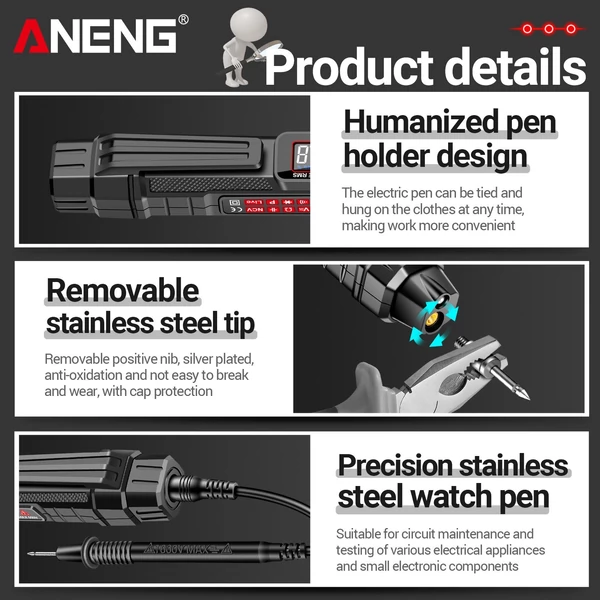 ANENG A3005A/B digitális intelligens professzionális multiméter érzékelő toll fázissorrend-vizsgáló AC feszültségmérő érintés nélküli feszültségmérő elektromos szerszám - Típus 4