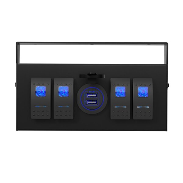 4 Gang Rocker billenőkapcsoló doboz 4 irányú USB gyorstöltő kék fény kapcsoló Kettős USB 4.8A 12/24V univerzális többfunkciós szerelődoboz lakókocsi kamion utánfutó jachthoz