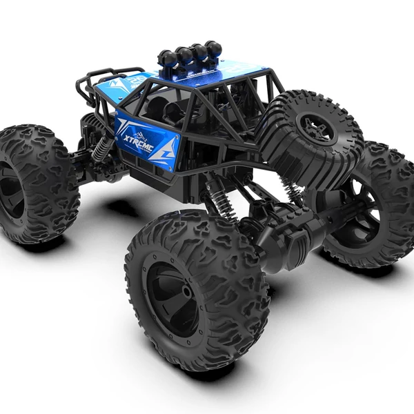 2,4 GHz-es 4WD terepfém ötvözetű mászóautó kettős vezérlési mód távirányítóval, karórával - Kék, 2 akkumulátor