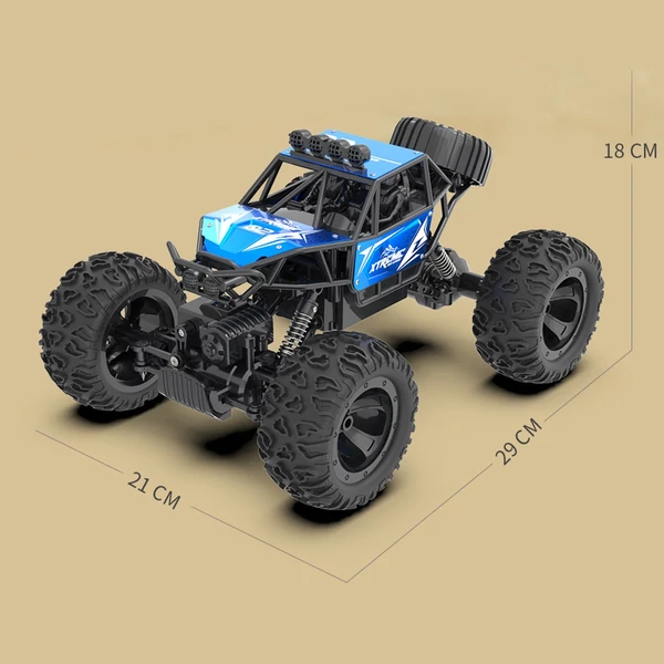 2,4 GHz-es 4WD terepfém ötvözetű mászóautó kettős vezérlési mód távirányítóval, karórával - Kék, 3 akkumulátor