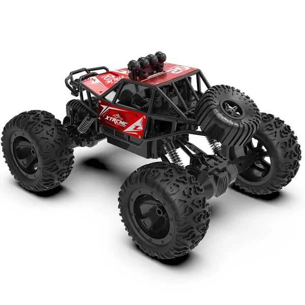 2,4 GHz-es 4WD terepfém ötvözetű mászóautó kettős vezérlési mód távirányítóval, karórával - Piros, 3 akkumulátor
